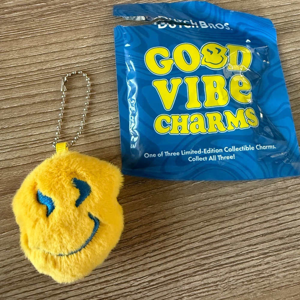 Dutch Bros. Good Vibe Charms Yellow Smiley Plush Keychain